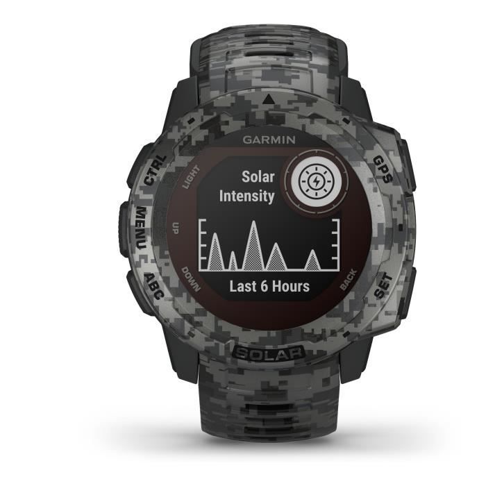 Montre GPS solaire robuste - GARMIN - Instinct Solar - Camo Edition - Graphite Camo - Ecran à deux fenêtres 0,9 "x 0,9" (23 x 23