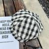 Niche Retro Black and White Plaid Octagonal Hat Women's Cotton and Linen Breathable Face Small Literary Newsboy Hat Beret