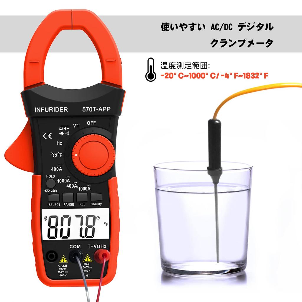 INFURIDER Digital Bluetooth Clamp 6000 and Temperature Measurements Instruction Manual YF-570T-APP AC/DC Meter, True-RMS, Counts, Auto-Ranging, DC/AC