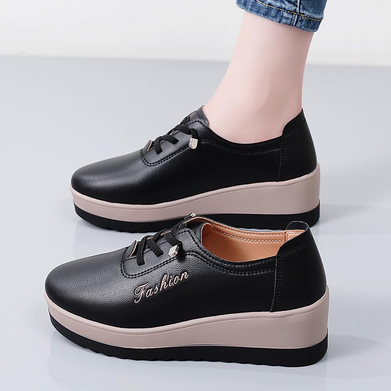 Autumn Women's Genuine Leather Non-Slip Platform Shoes - Thick-Soled, Comfortable, Lightweight, Casual
