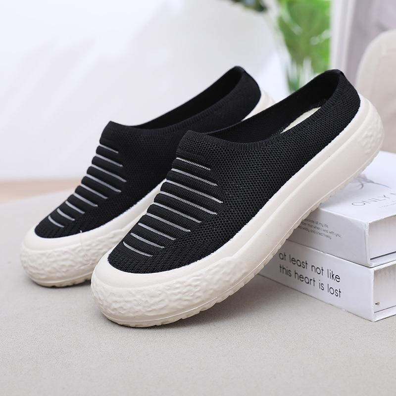Summer old Beijing breathable mesh women's half drag thick sole one pedal bag head women's shoes soft sole comfortable casual mother shoes