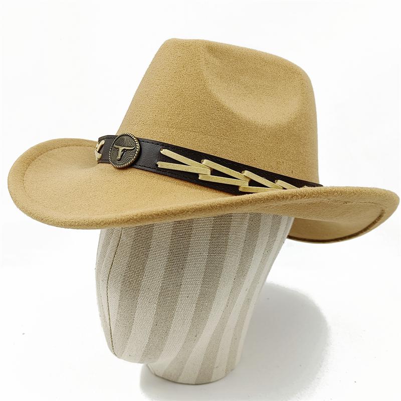 Dark purple Cowboy Hat New Jazz Knight hat cowboy hat monochrome felt hat men's and women's large brim outdoor hat