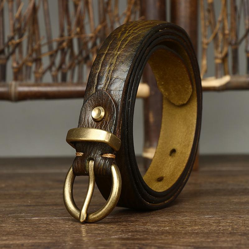 

Ретро корейский стиль модный универсальный ремень женский ремень из натуральной кожи пряжка-пин чистая воловья кожа джинсовый ремень 120cm зелёный