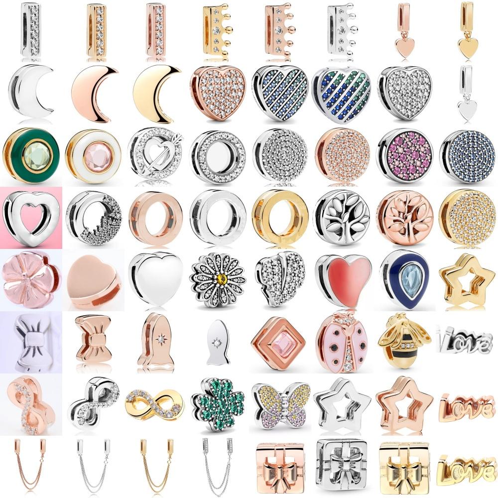 925 Silver DIY Armbandsberlock Glänsande Pärla Tusensköna Rosett Platt Lås Reflekterande Smyckesklämma