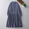 2025 spring new plaid dress retro casual loose and thin stand-up collar long-sleeved medium and long dress