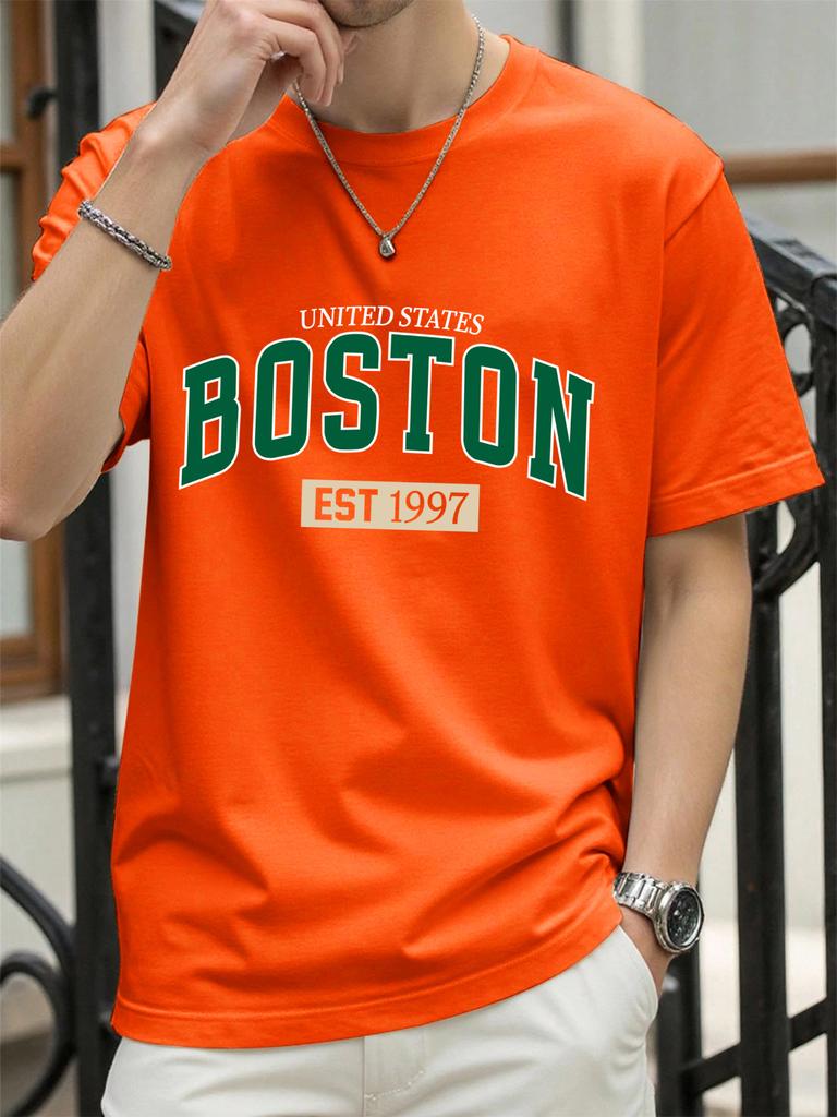 United States Boston Est 1997 Print T Shirt Men Summer AllMatch Streetwear Trendy ONeck Clothes Cotton Oversized Man TShirts