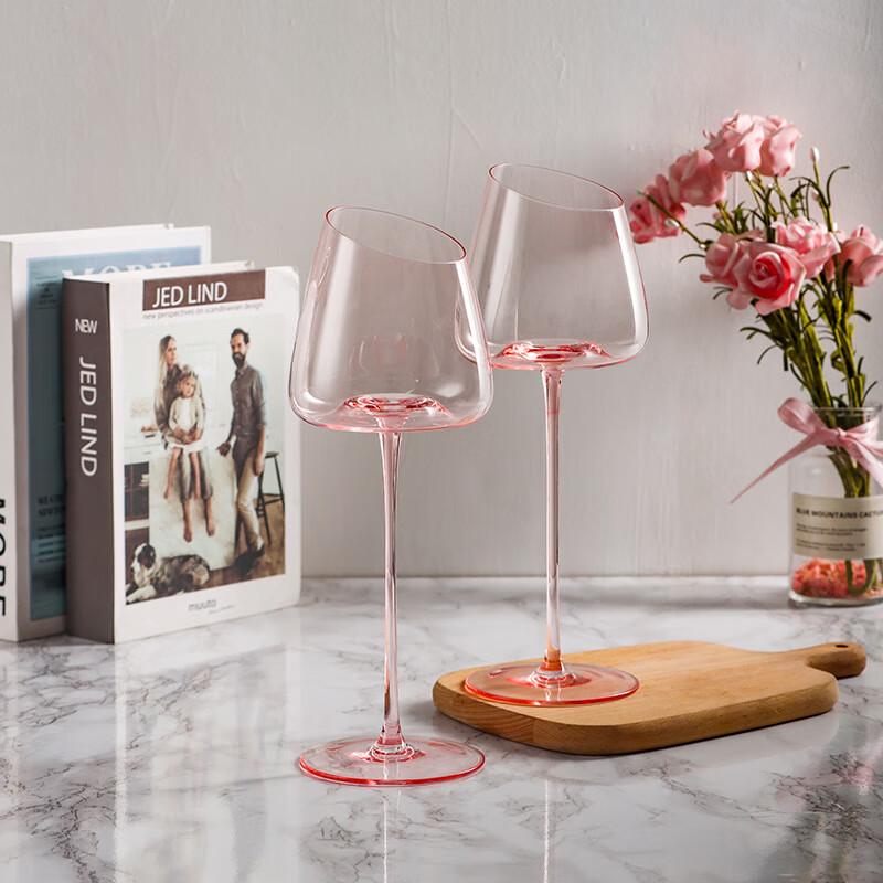 Crystal Stemmed Pink Wine Glass Set