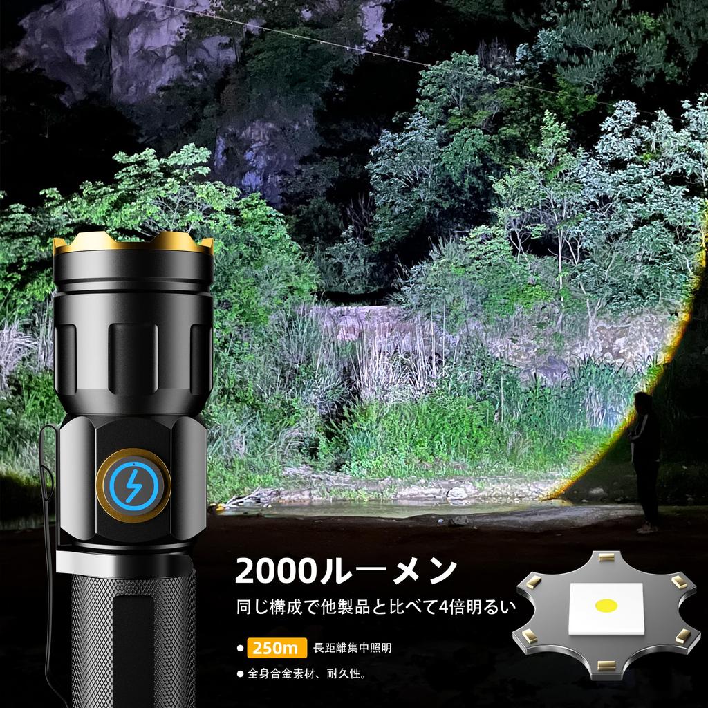 Powerful LED Flashlight with 2025 Latest USB Focused LED Battery Handheld Adjustable Mini 5 IPX7 Outdoor EDC Flashlight for Disaster Military Power