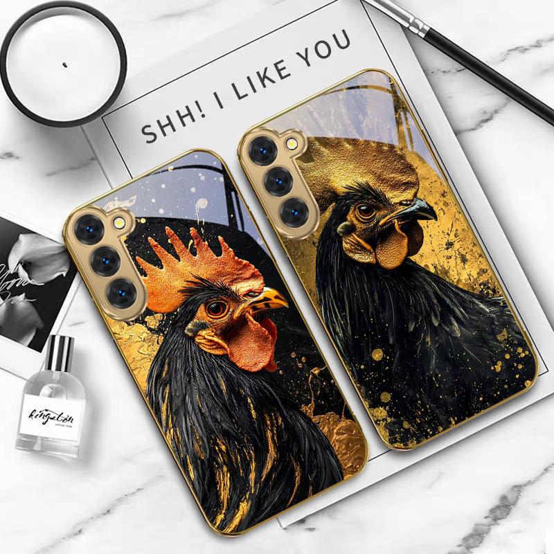 Brave Golden Rooster For Samsung Galaxy S20 FE S21 S22 S23 Plus S24 Ultra S25Ultra S21+ S9+ S22Plus Golden glass phone case
