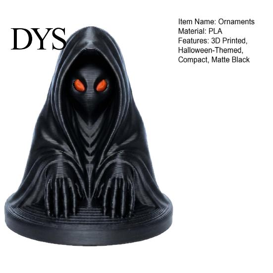 Herní police Displays Halloweenská postava ducha v plášti s červenýma očima, 3D tištěná matná kreativní dárky Černá gotická ozdoba na stůl skříňku