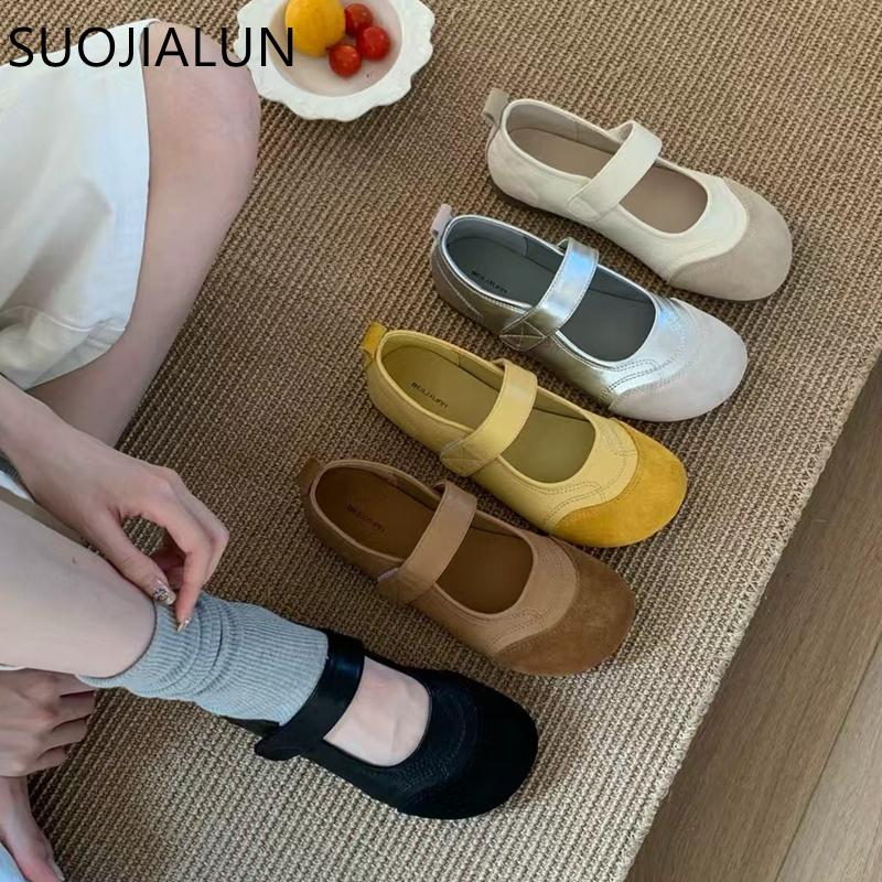 Fashion SUOJIALUN 2025 New Brand Women Flat Shoes Fashion Mix Color Ladies Elegant Mary Jane Shoe Soft Flat Heel Outdoor Dress Single Sh