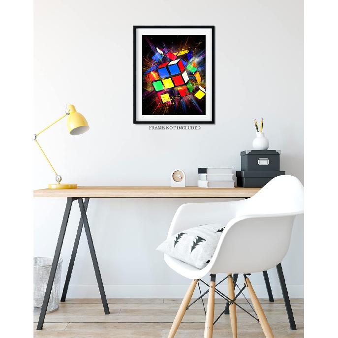 Govivo Exploding Rubik's Cube - Wall Art Decor Print with a Black Background - Unframed Artwork Printed On Photograph Paper
