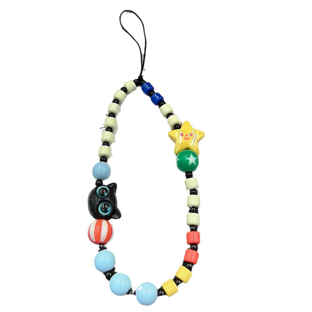 "Monster Cat Mobile Phone Beaded Wrist Lanyard with Anti-Fall Pendant"
