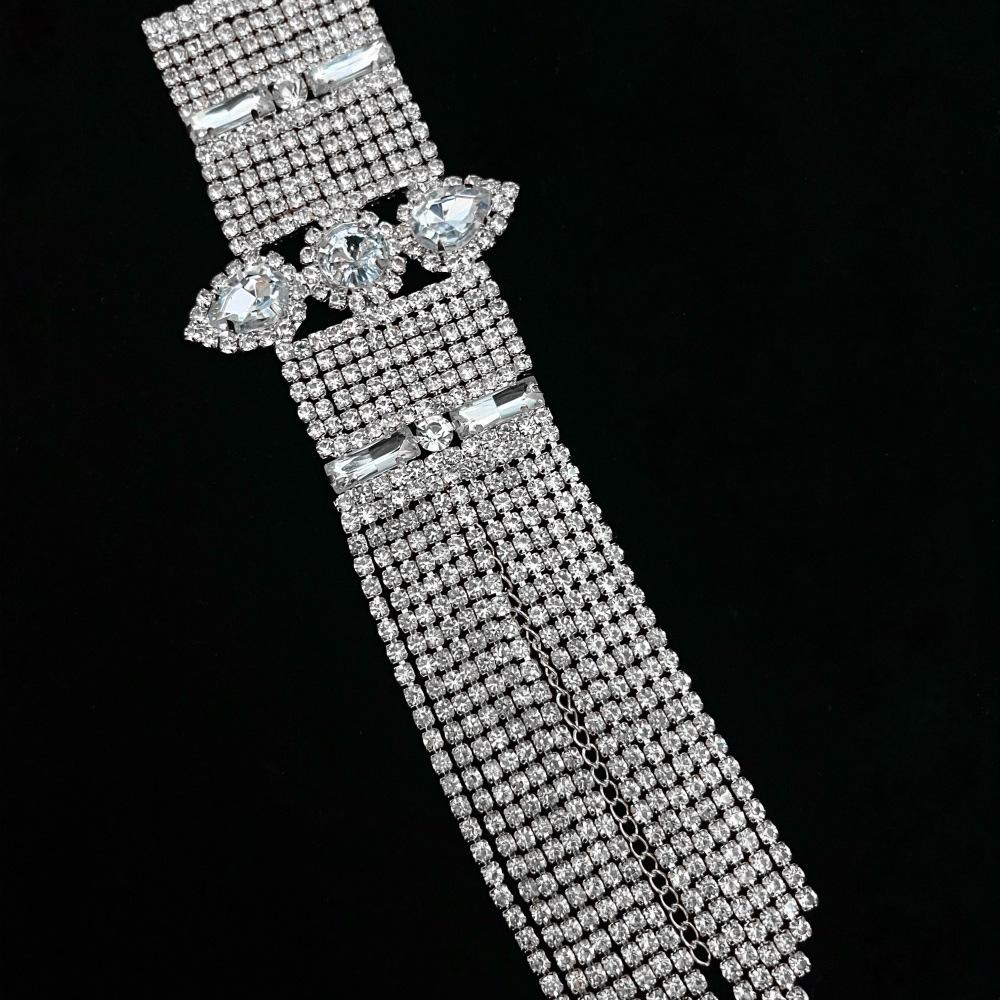 European Luxury Crystal Water Drop Tassel Bracelet Women’s Accessories серебряный