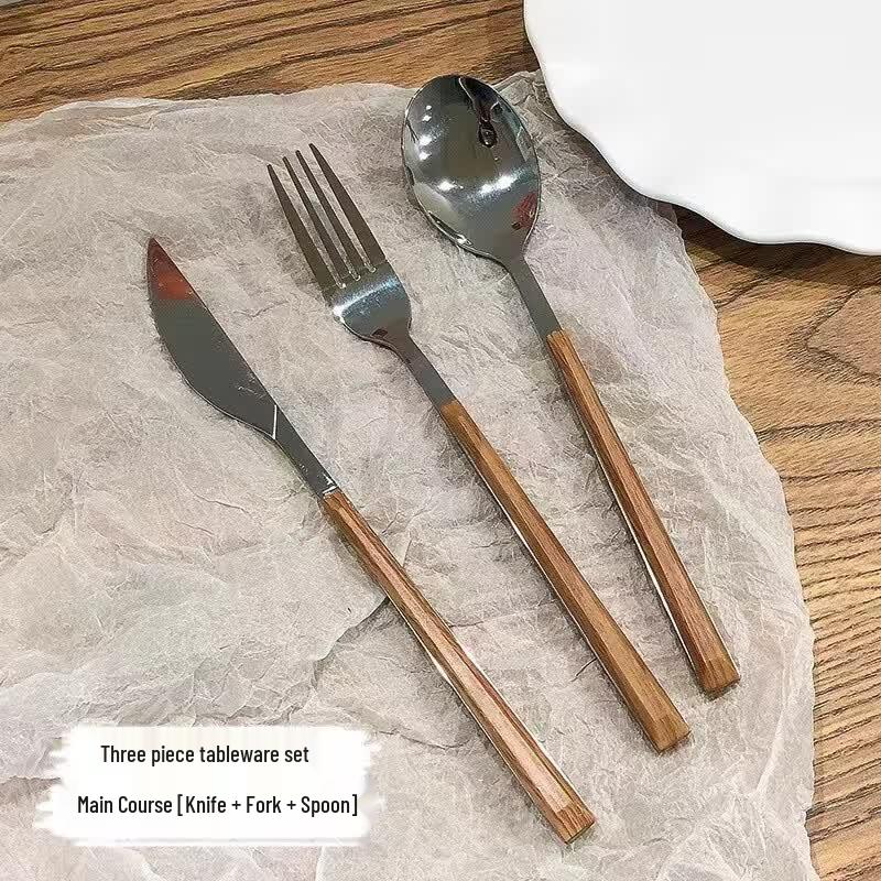 Imitation Wood Handle Stainless Steel Steak Cutlery Set