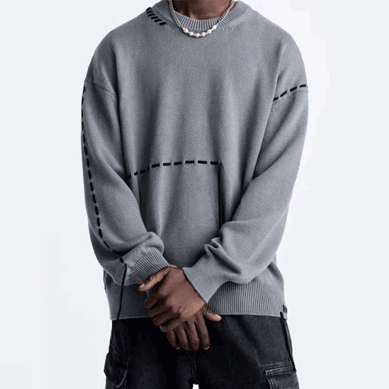 Foreign Trade Surplus Clearance, Off-Season Clearance Sale! New Autumn and Winter Men s Clothing, Loose Knit Pullover Sweater 4938307 Gray M