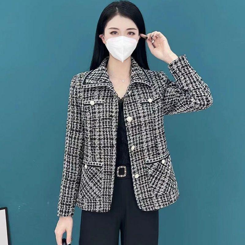Small Fragrance Jacket Women's Spring and Autumn Clothes New French Jacquard Loose Small Man Short Plaid Top