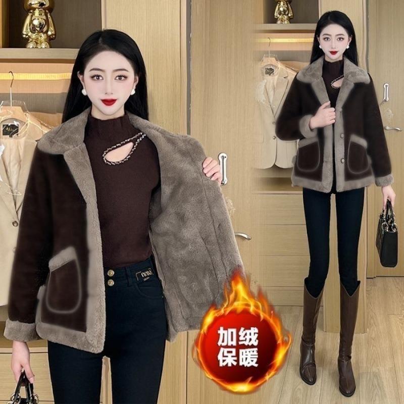 

Spring new autumn and winter warm fashion short plush jacket women s loose casual woolen cardigan M 90-50 kg