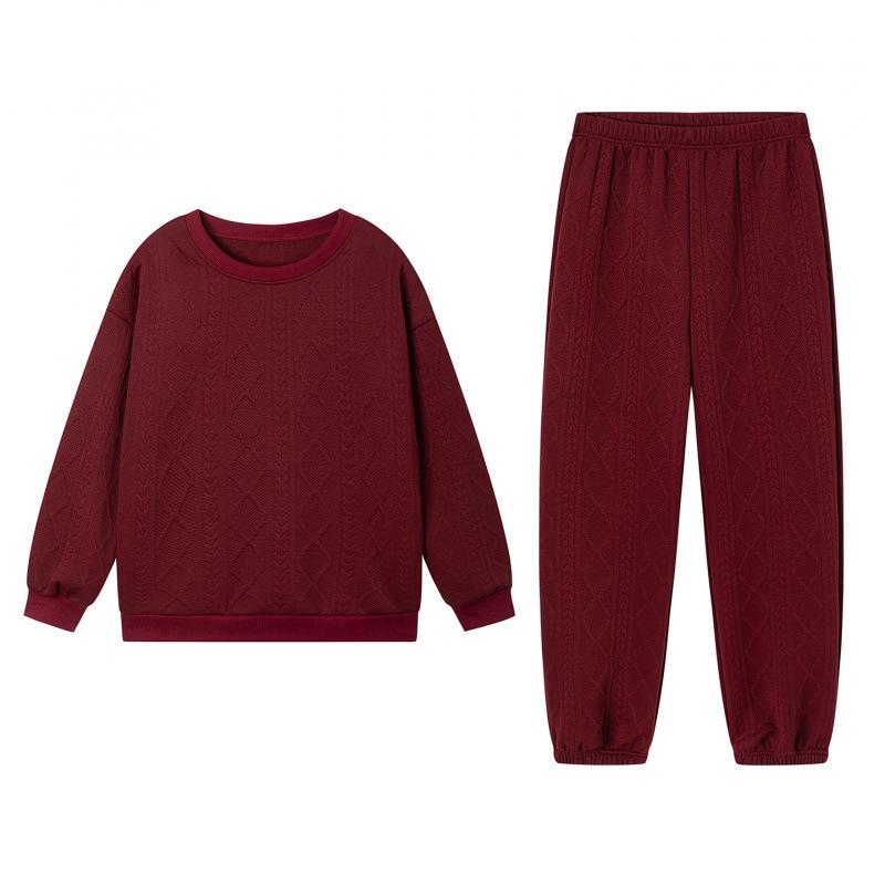 2025 Autumn/Winter Women's Cable Knit Patchwork Two-Piece Set – Long Sleeve Round Neck Top & Joggers