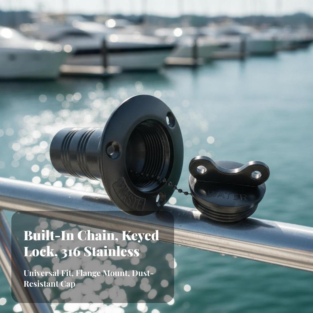 Deck Fill with Tethered Cap Waterproof Chain Flush for RVs