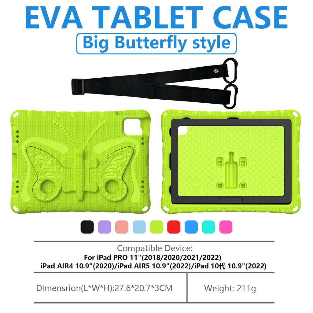For iPad Pro 12.9-inch (2018)/(2020)/(2021)/(2022)/Air 13 (2025)/(2024)/Pro 13 (2024) Butterfly Kickstand EVA Case with Strap