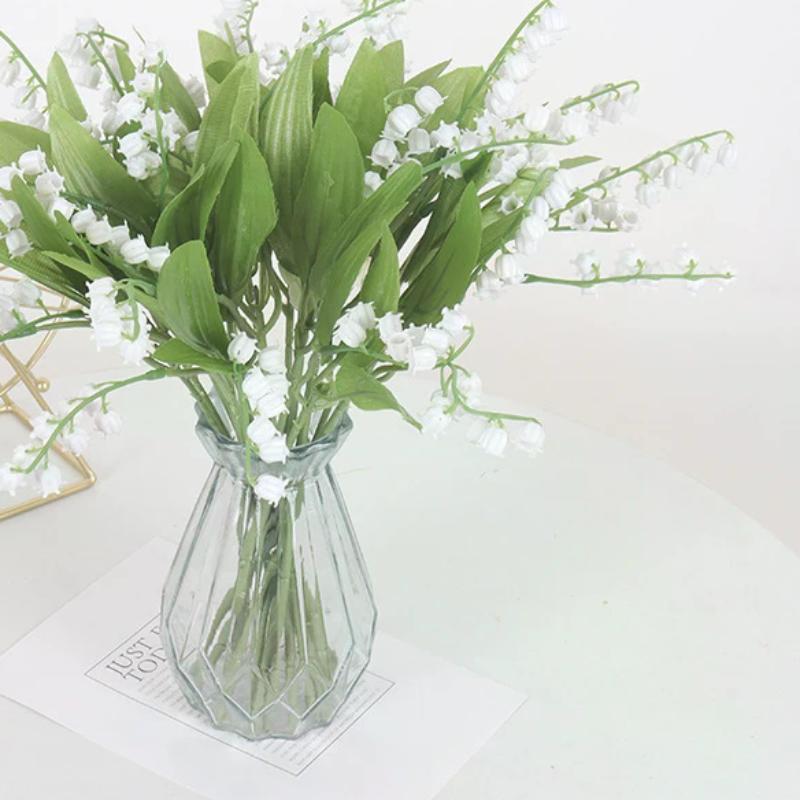6PCS/Set Artificial Flower Bellflower Lily Valley Flower Plastic Flower Home Soft Decoration Plant Wall Wedding Green Plant