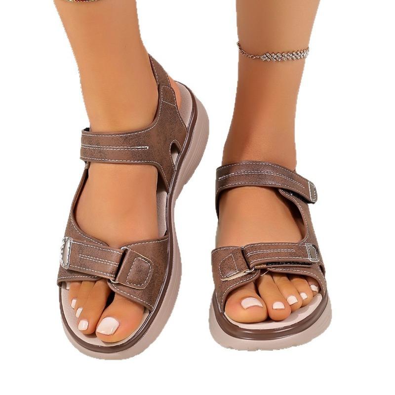 Large size casual sandals women's summer new sports style Velcro one-character comfortable fish mouth sandals