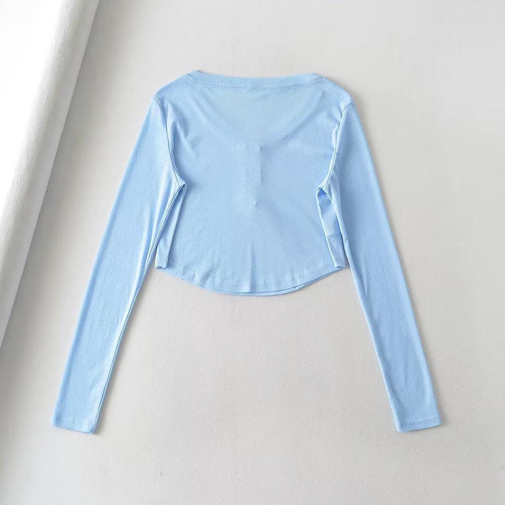 Trendy Women's High Waist Crop Top with Thin Long Sleeves - Summer Sunscreen Top