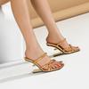 New Summer Luxury Golden Black Hollow Out Narrow Band Slippers Womens Design Fretwork Heels Banquet Party Shoes Zapatos Mujer