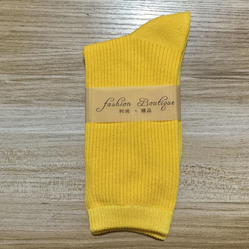 Женские весенне-осенние новые однотонные носки конфетных цветов из хлопка 1 pair жёлтый