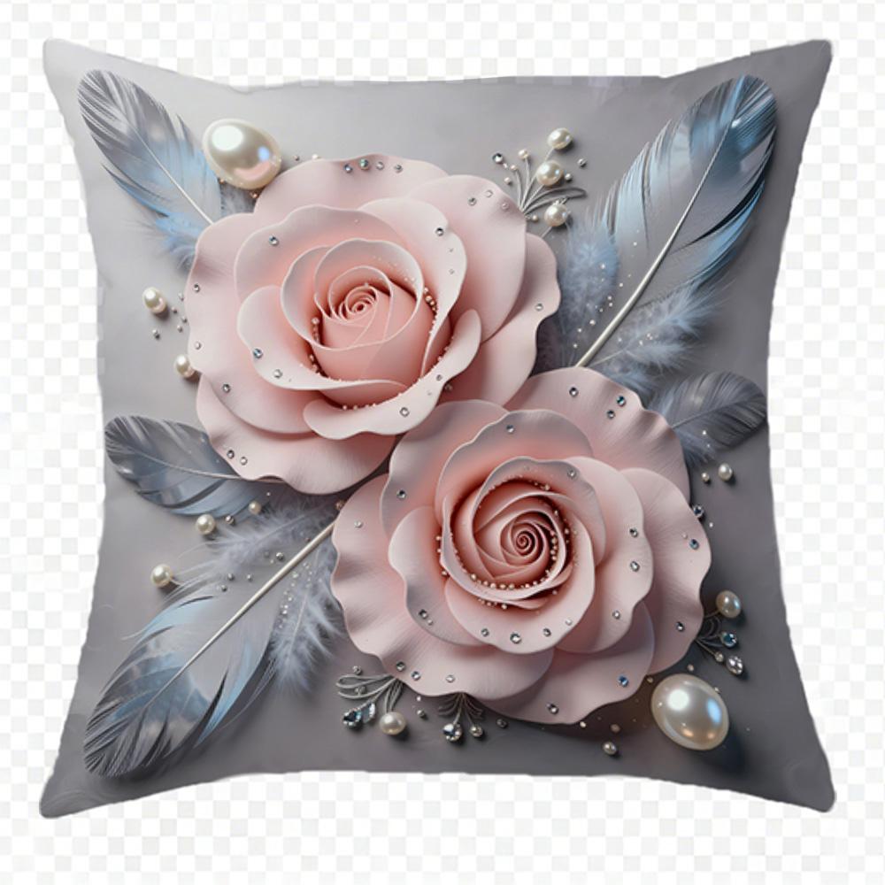 

1/4pcs Floral Feather Embellished Pillow Covers Sofa cushion cover home bedroom room decoration 45x45cm-1pcs
