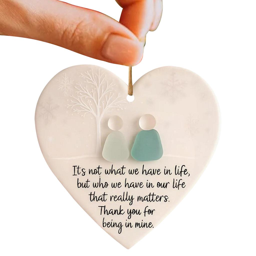 Friendship Christmas Ornaments W/ Inspirational Quotes Sea Glass Heart Christmas Tree Hanging Ornaments for Women Men Friends