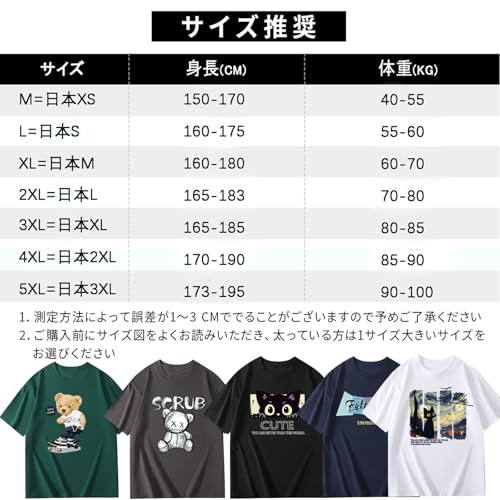 [NCFBAG] Men's Short Sleeve T-Shirts, 5-Pack, 100% Cotton, Thick Fabric, Stylish, Loose Fit, Plus Sizes, Antibacterial, Odor Resistant, Printed, Summe