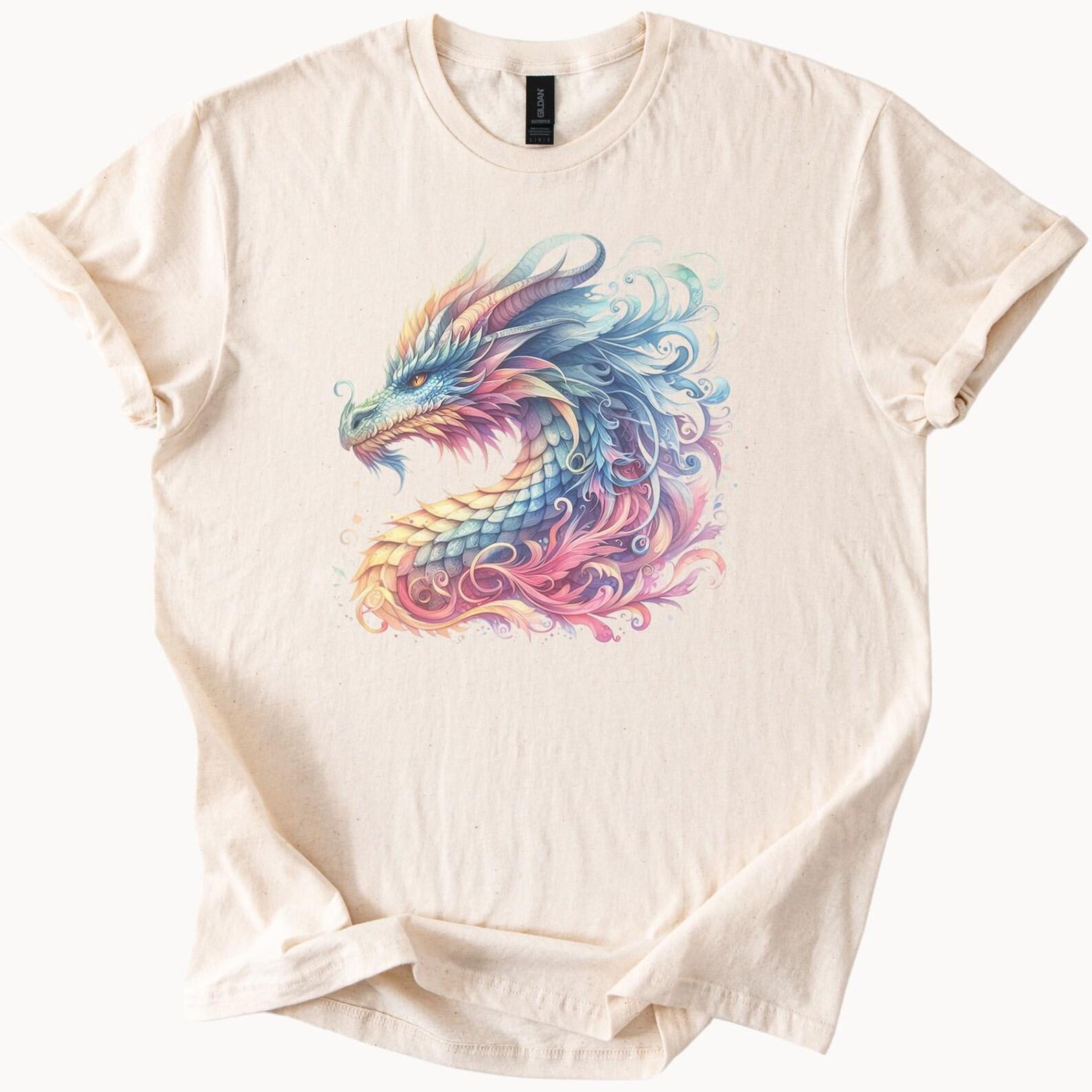 Colorful Dragon Art T Shirt Fantasy Pastel Dragon Graphic Tee Mystical Creature Shirt Artistic Dragon Illustration Shirt Gift 120