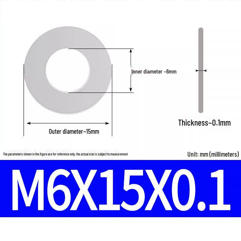 304 Stainless Steel Ultra-Thin Flat Washer, Thickness: 0.1/0.2/0.3/0.4/0.5 Mm, Sizes M1-M8