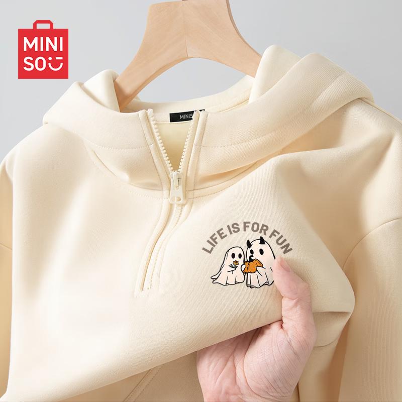 MINISO Men's American Style Half-Zip Hooded Sweatshirt