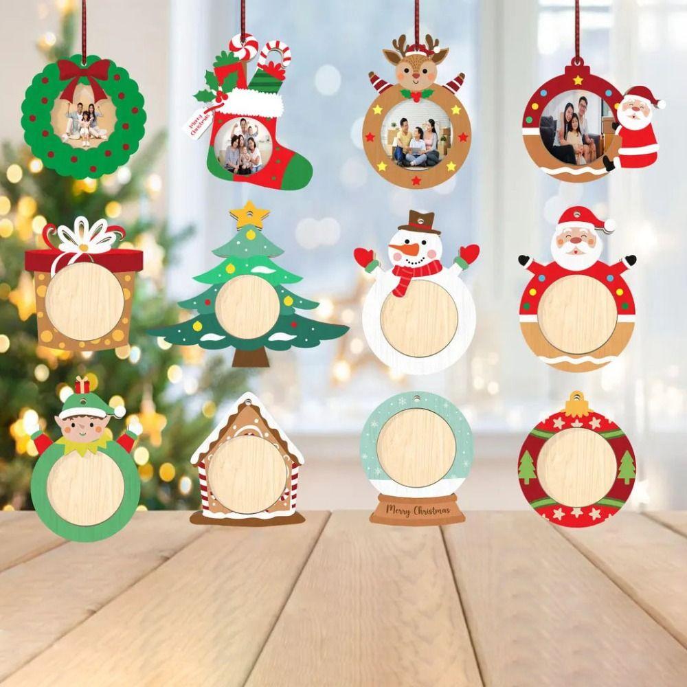 with Hanging Ropes Photo Frame Wooden Xmas Tree Decorations Picture Ornaments for Christmas Tree