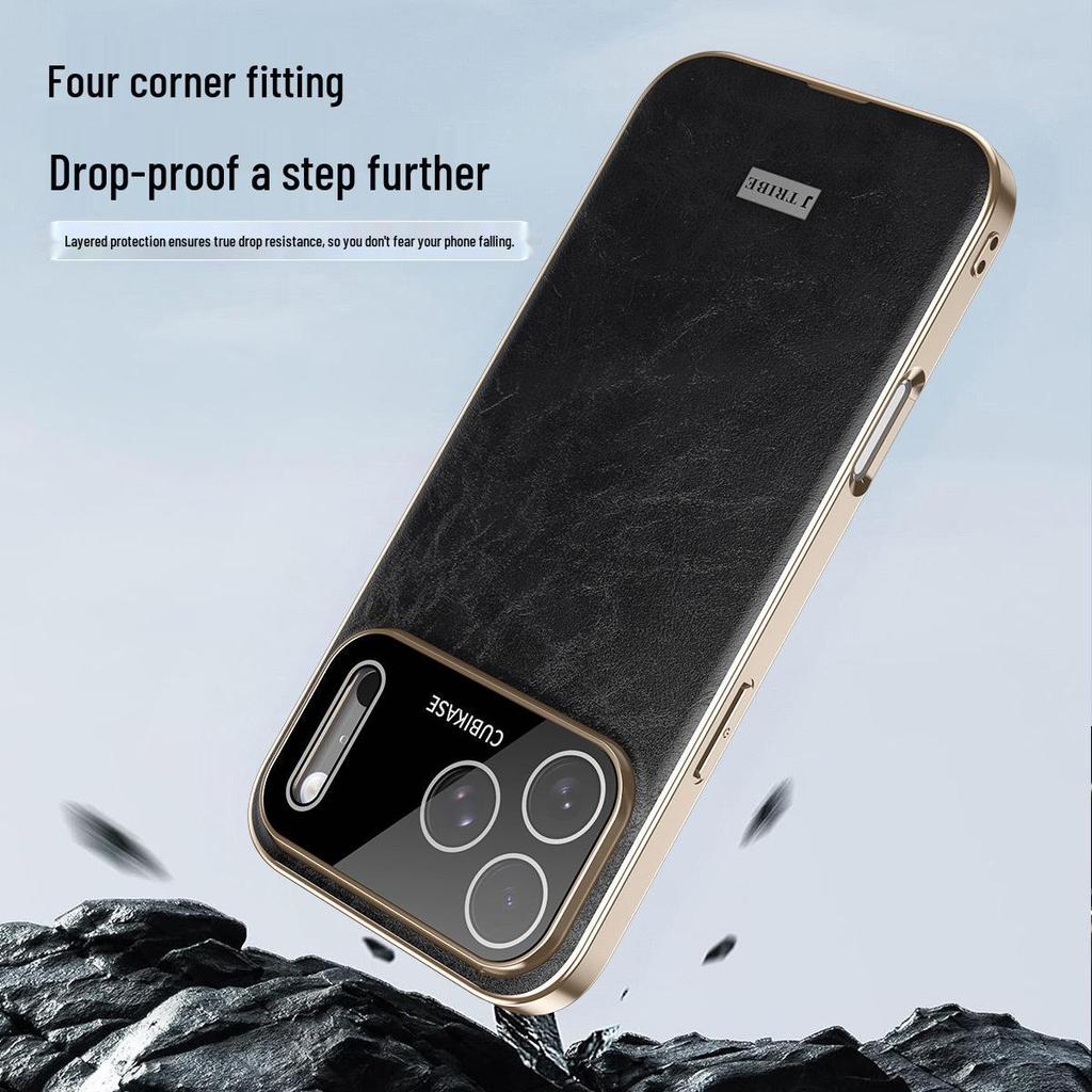 Electroplated Leather Phone Case for iPhone 17 Pro Max: Drop-proof, Oil-Wax Leather Texture, Compatible with iPhone 16