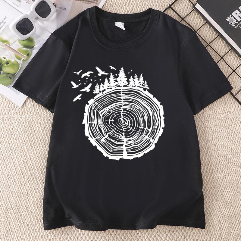 Tree Rings Forest T Shirt Casual Short Sleeve Nature Tee Hiking Outdoor Camping TShirt Unisex Round Neck Tee