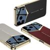 GKK For iPhone 17 Pro Max Case Matte Leather Coated PC Phone Cover with Electroplated Golden Edge