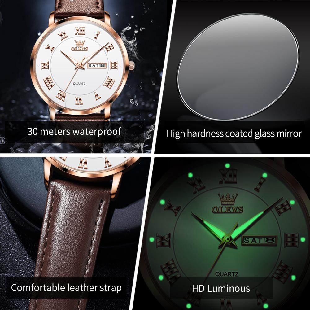 OLEVS 2920 Custom Logo Luxury Waterproof Oem Watch Wrist Man Genuine Leather Luminous Classical Fashion Quartz Watch for Man
