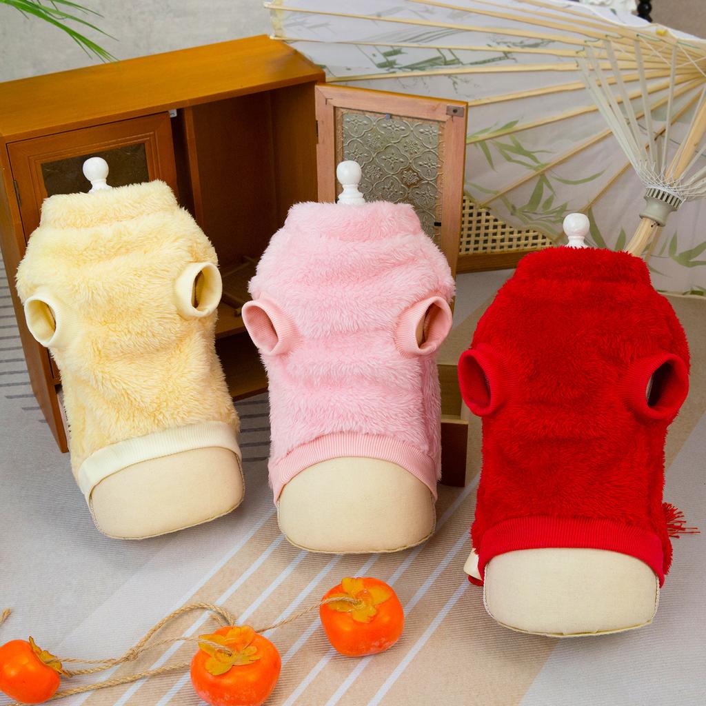 New Chinese Embroidery Pet Fleece Coat Can Be Pulled Small Dogs And Cats Hanfu Tang Suit Cute Pets Thickened Winter Clothes
