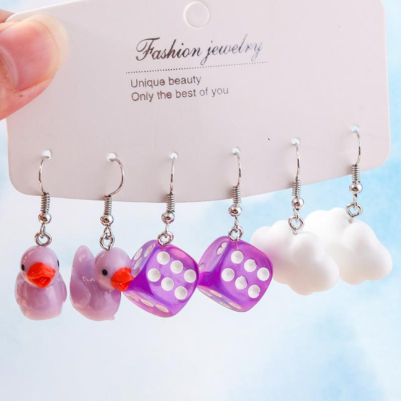Cute Resin 3D Simulation Duck Drop Earrings for Women Girls Dice Cloud Dangle Earrings Kid's Jewelry Gift
