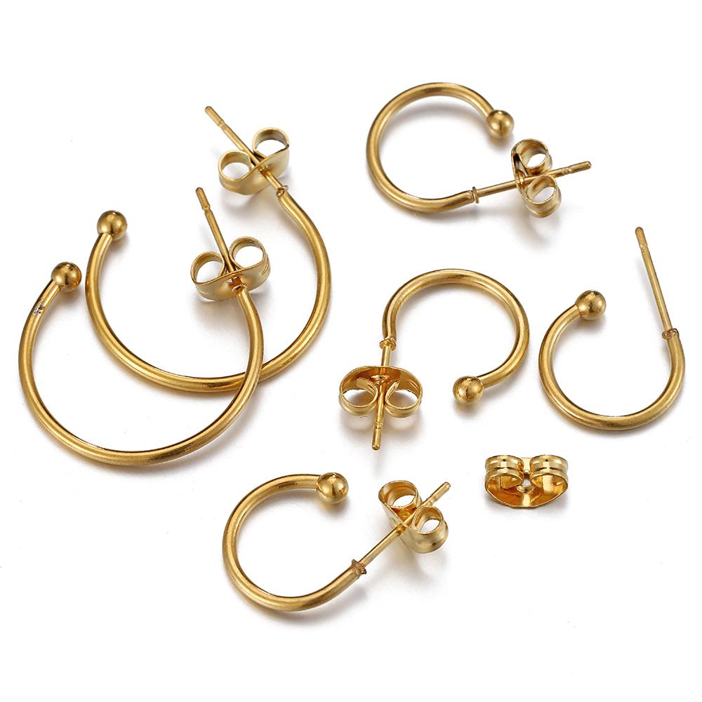 10pcs Stainless Steel Gold Plated C Shape Huggie Earring Posts Anti-allergy Stud Earrings Components for DIY Women Jewelry Gifts