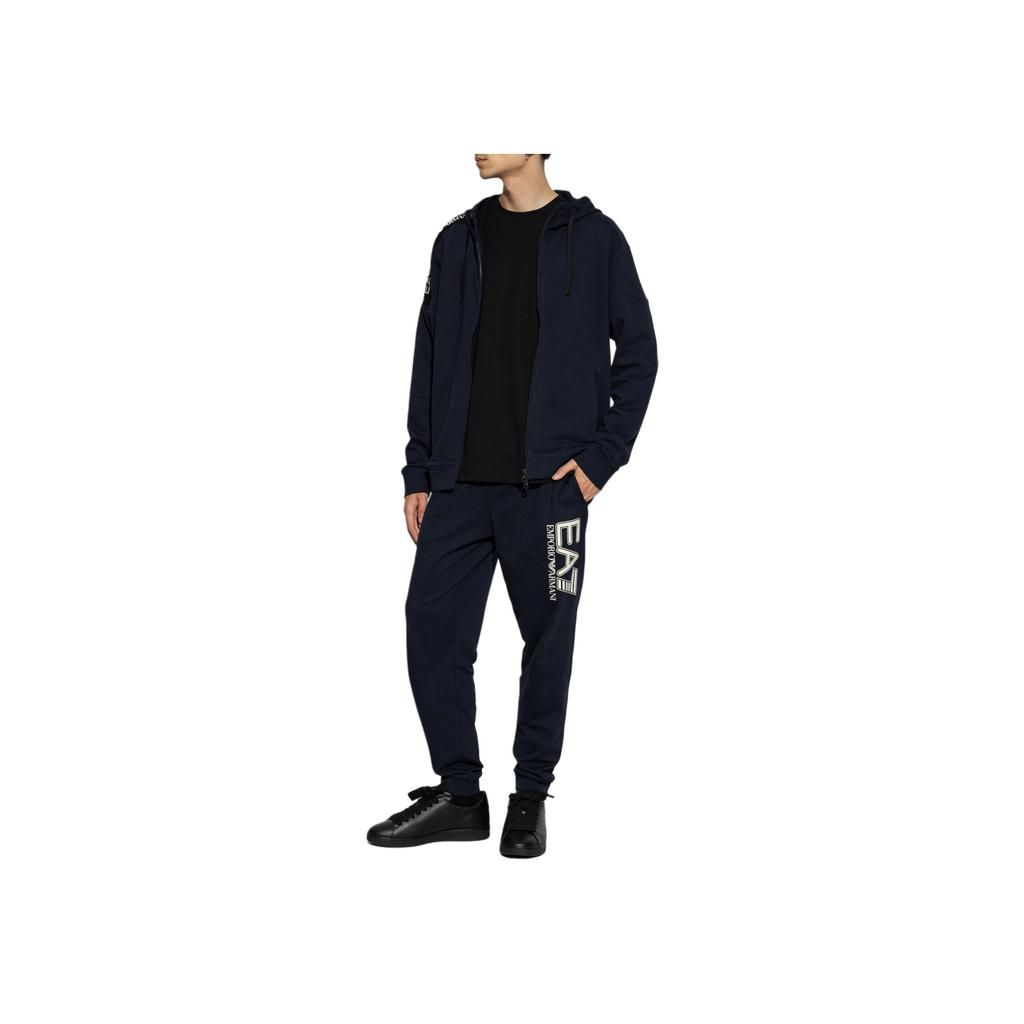 Emporio Armani Ea7 Fw24 Letter Logo Woven Strap Hooded Zip Long Sleeve Sweatshirt Men Sweatshirt Navy-Blue 6DPM12-PJOGZ-1562