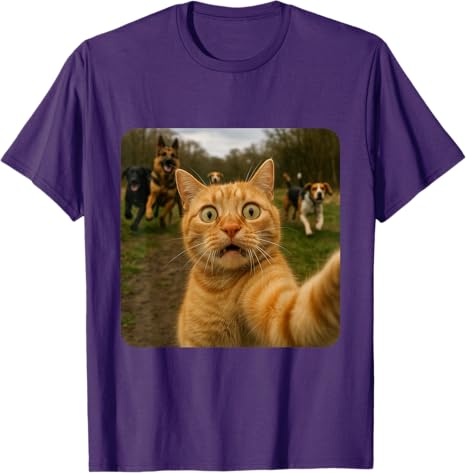 Lustiges Katzen-Selfie mit Hunden Y2k Design T-Shirt Comic Haustier Katze und Hund Grafik Outfit Humor Kätzchen Liebhaber Neuheit Geschenke Baumwoll Oberteile