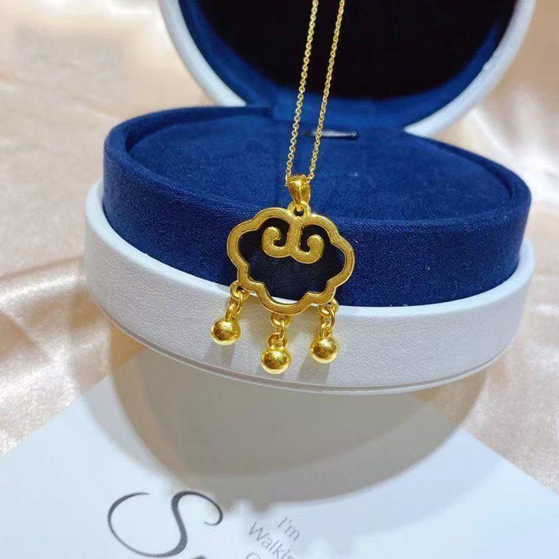 Versatile Auspicious Cloud Gold Lock Necklace with Bell Pendant - New Chinese Style for Women 2026
