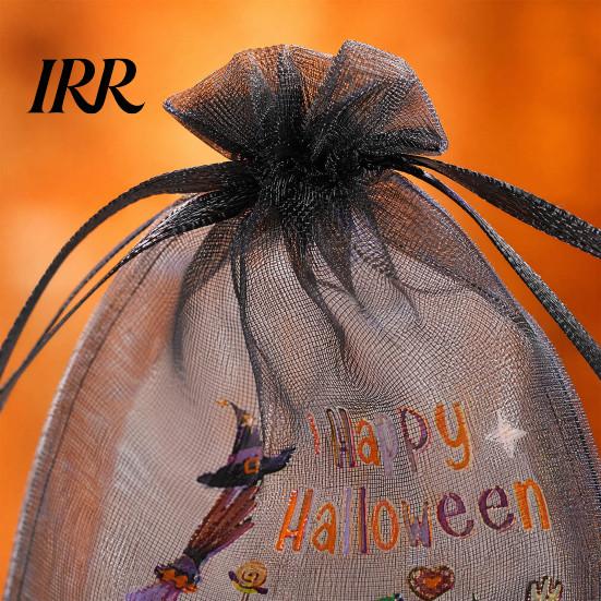 Halloween Treat Pouch 12 Pcs Organza Candy Bag, Drawstring with Pumpkin Ghost Bat Print Bag Print, Sheer Favor for Party Snacks, Trick or Gift