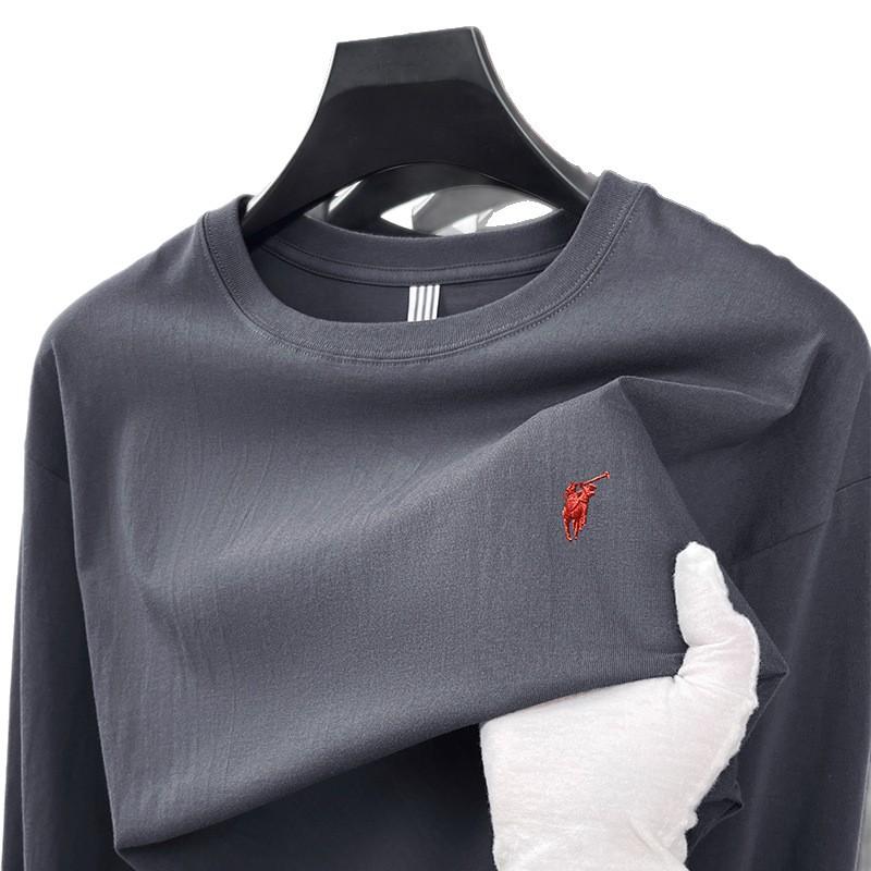 Spring and Autumn Cotton Pony Embroidered Men's T-Shirt Long Sleeve Casual Versatile Bottom Shirt Men's Clothes