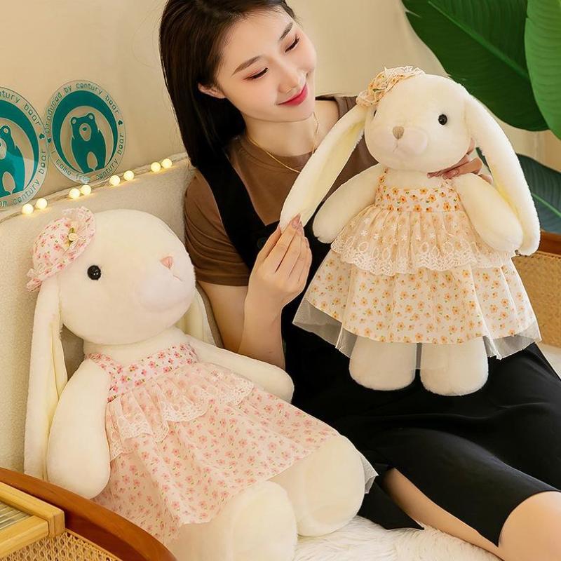 Floral Girls Dress Rabbit Plush Toy Cute Lop Ear Bunny Doll Kids Gift Home Decor